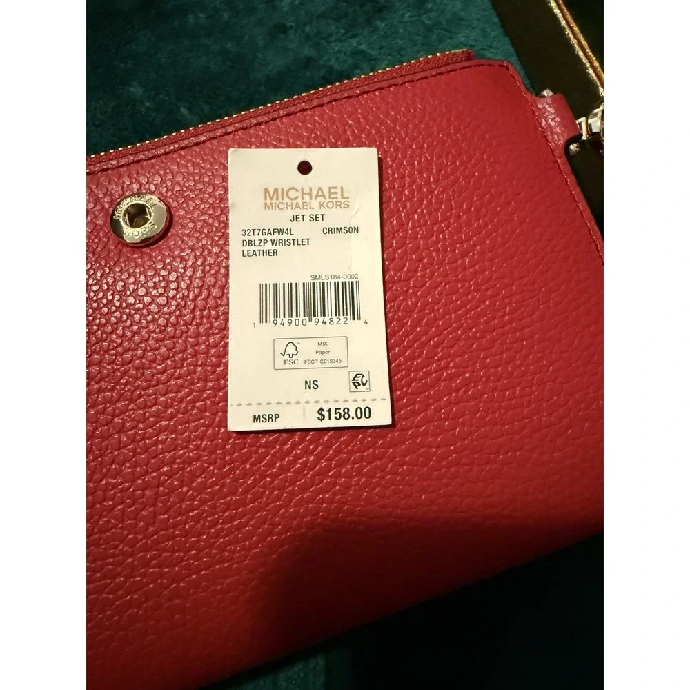 Michael‎ Kors Jet Set Double Zip Wristlet Crimson Red Leather Wallet 32T7GAFW4L